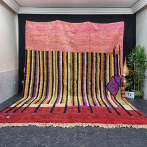 Colorful Wool Rug, Striped Bohemian Carpet.