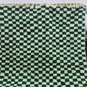 Moroccan Handmade Rug-Green And White Rug-Checkered Carpet