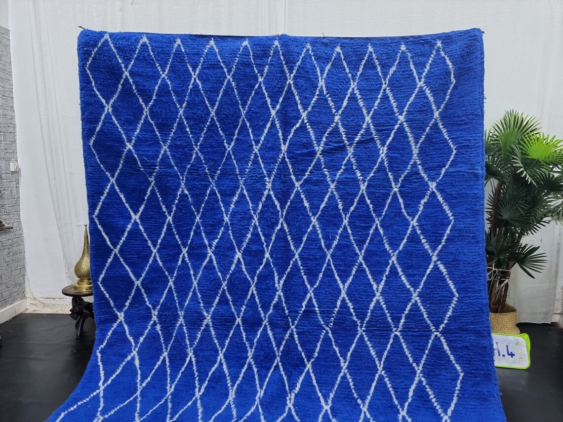 Royal Blue And White Geometric Rug