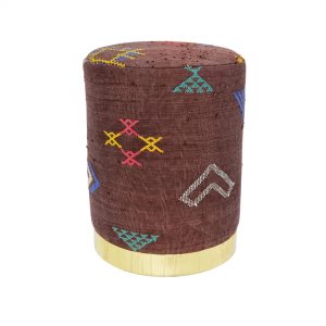 Moroccan berber geometric brown maroon yellow pouf