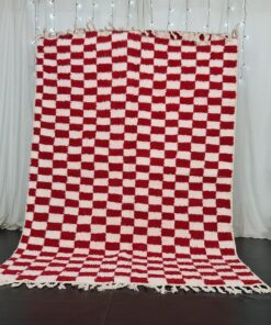 MUNIA- Red Beni Ourain Rug - Moroccan Checkered Rug 6x8