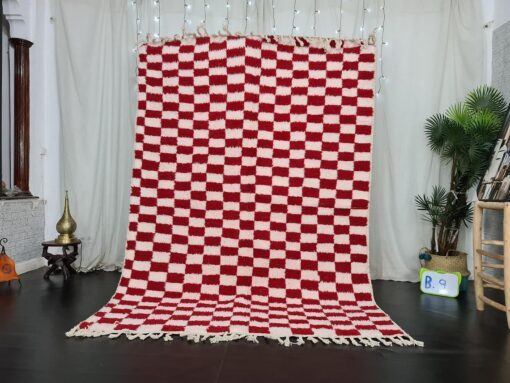 MUNIA- Red Beni Ourain Rug - Moroccan Checkered Rug 6x8