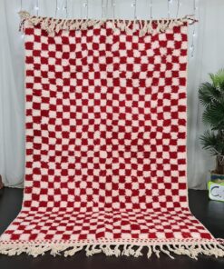 White & Red Wool Rug