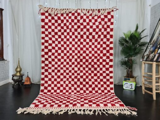 White & Red Wool Rug