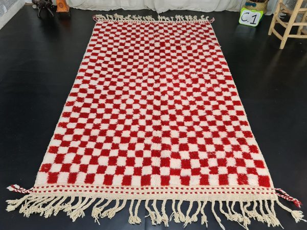 White & Red Wool Rug
