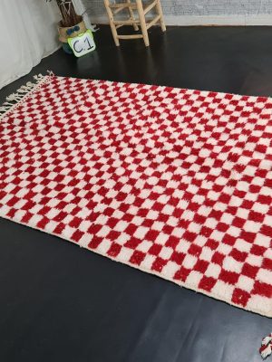 White & Red Wool Rug
