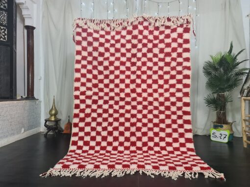 WARD- Red Beni Ourain Rug - Moroccan Checkered Rug 5x8