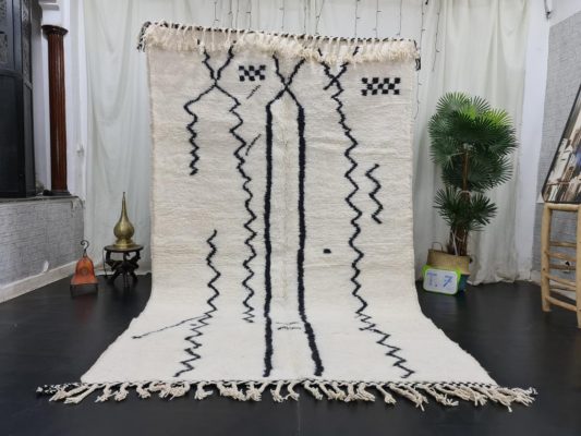 DEJAM- Black & White Beni Ourain Rug - Bohemian Handmade Rug (5x9)