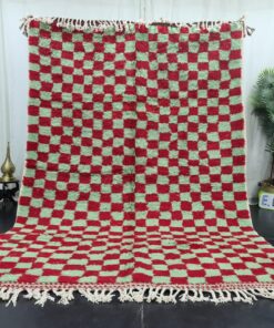 MORY - White and Red Rug -Berber Checkered Carpet 7x10