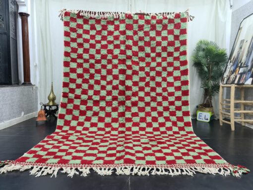 MORY - White and Red Rug -Berber Checkered Carpet 7x10