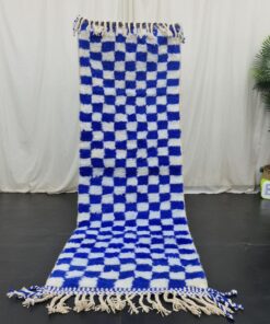 ROUZ- Handmade Beni Ourain Rug - Blue & White Runner