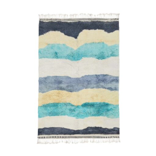 LINA-Blue & White Moroccan Shag Rug-Beni Mrirt Striped Custom Rug