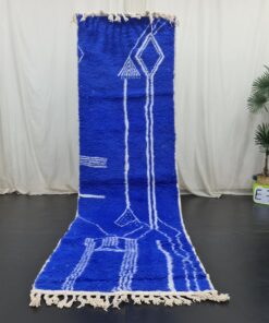 LOUZ - Handmade Beni Ourain Rug - Blue & White Runner 3x10