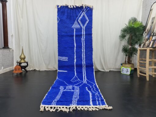 LOUZ - Handmade Beni Ourain Rug - Blue & White Runner 3x10