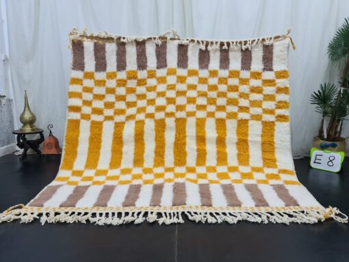 YAZ - Yellow and Brown Rug- Moroccan Checker Rug