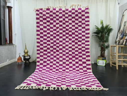 DERA- Purple Checkered Rug - Moroccan Beni Ourain Carpet 5x8