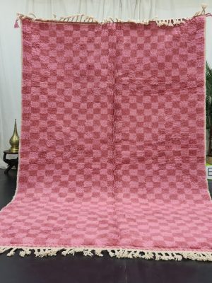 Pink And Peach Rug, Checkered Rug