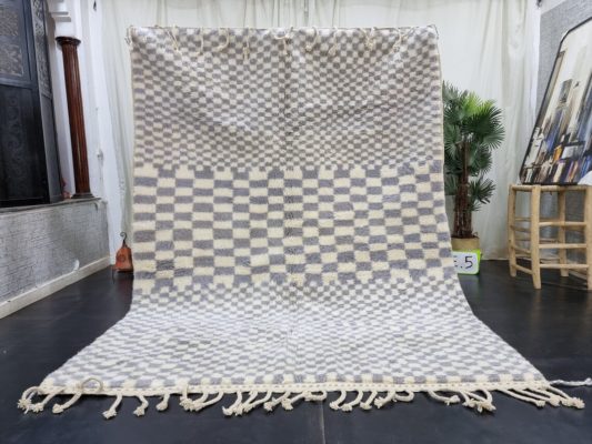 AFIFA - Gray and White Rug - Moroccan Beni Ourain Carpet 6x9