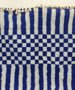 Striped Checkered Rug, Moroccan White and Blue Carpet