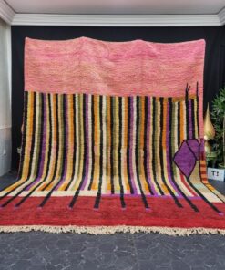 Colorful Wool Rug, Striped Bohemian Carpet.