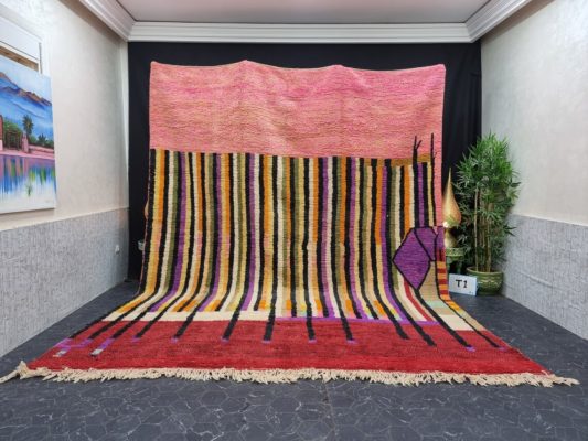 Colorful Wool Rug, Striped Bohemian Carpet.