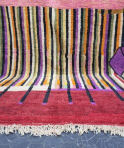 Colorful Wool Rug, Striped Bohemian Carpet.
