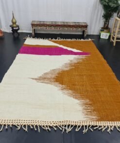 Handmade Wool Rug, White And Camel Brown Rug