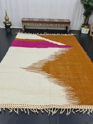Handmade Wool Rug, White And Camel Brown Rug