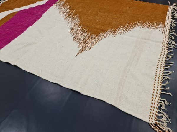 Handmade Wool Rug, White And Camel Brown Rug