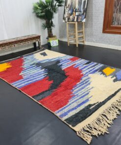Moroccan Berber Carpet, Red And Blue Rug
