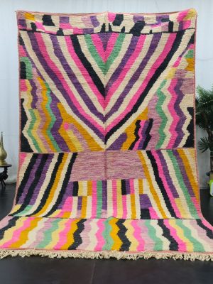 Tribal Handmade Wool Carpet-Colorful Boujad Rug.