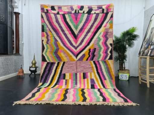 Tribal Handmade Wool Carpet-Colorful Boujad Rug.