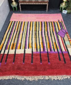 Colorful Wool Rug, Striped Bohemian Carpet.