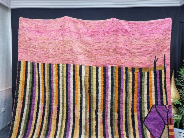 Colorful Wool Rug, Striped Bohemian Carpet.