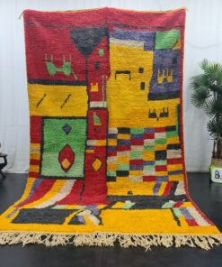 Yolk Yellow And Red Rug, Abstract Boujad Carpet