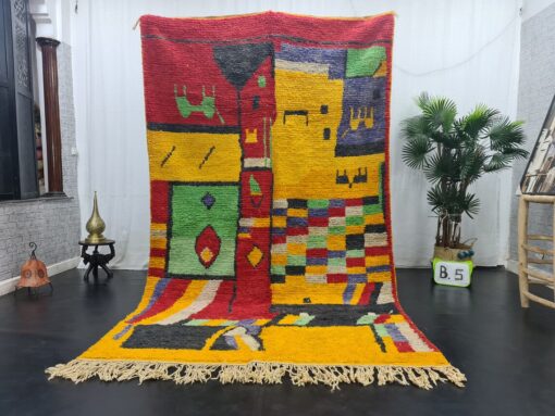 Yolk Yellow And Red Rug, Abstract Boujad Carpet