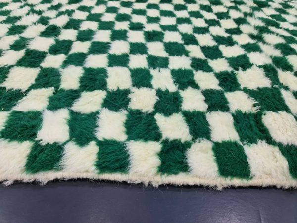 Moroccan Handmade Rug-Green And White Rug-Checkered Carpet