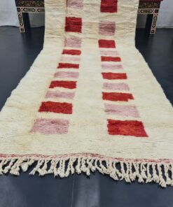 Handmade Checkered Rug, White And Red Runner Rug