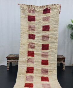 Handmade Checkered Rug, White And Red Runner Rug