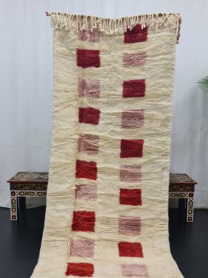 Handmade Checkered Rug, White And Red Runner Rug