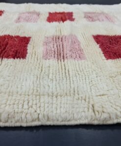 Handmade Checkered Rug, White And Red Runner Rug