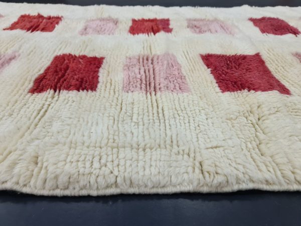 Handmade Checkered Rug, White And Red Runner Rug