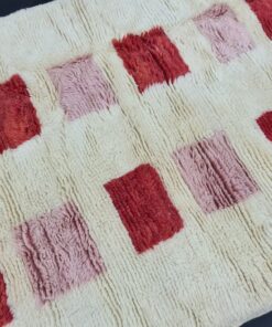 Handmade Checkered Rug, White And Red Runner Rug