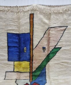 Ivory White And Blue Wool Rug