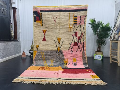 White, Pink And Orange Moroccan Rug