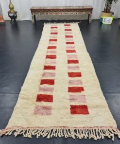 Handmade Checkered Rug, White And Red Runner Rug
