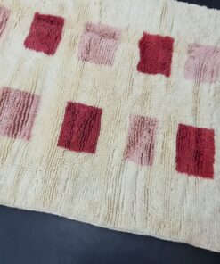 Handmade Checkered Rug, White And Red Runner Rug