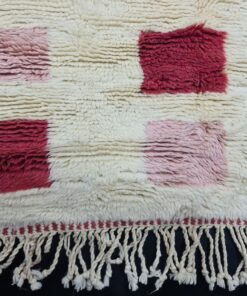 Handmade Checkered Rug, White And Red Runner Rug