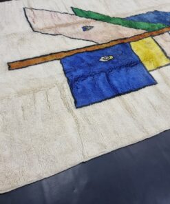 Ivory White And Blue Wool Rug