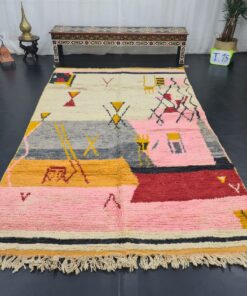 White, Pink And Orange Moroccan Rug